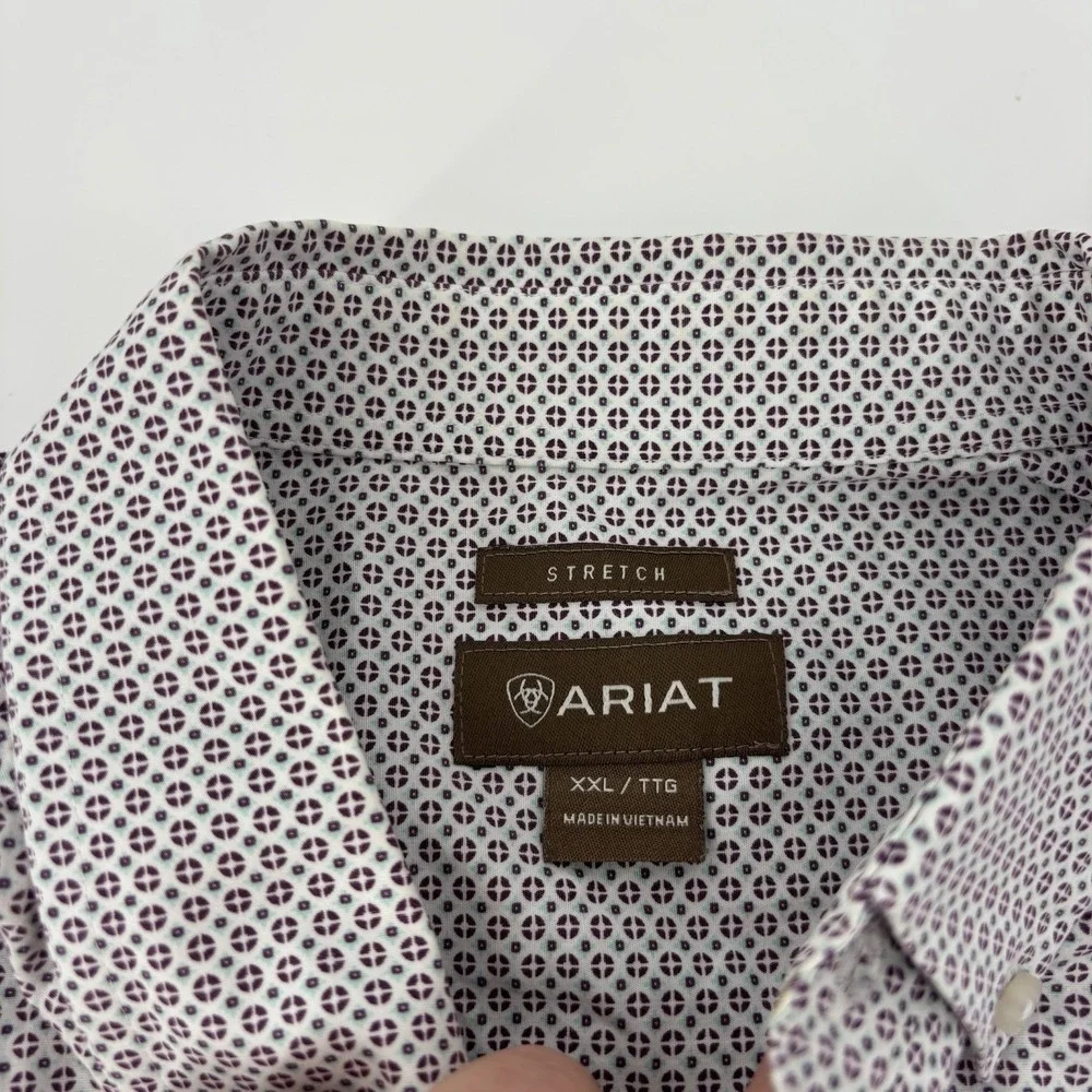 Ariat‎ Button Up Dress Shirt Mens XXL Blue Geometric Pattern Long Sleeve Stretch